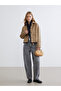 Beige Shirt Collar Women's Suede Look Jacket - 2