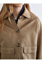 Beige Shirt Collar Women's Suede Look Jacket - 3