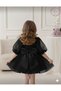 Girl's Black Balloon Sleeve Tulle Skirted Evening Dress, Girl's Party Dress - 2