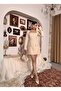 Square Neck Pearl Detailed Mini Premium Design Tweed Dress - 6