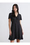 Lcw comfort black v-neck polka dot ruffle mini dress - 2