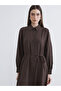 Brown Textured Belted Shirt Dress