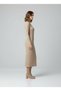 Women's Camisole Shirred Stretch Fabric Crew Neck Long Sleeve Slit Midi Dress - 2