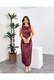 Boat Neck Waist Pleated Front Slit Sleeveless Knee Length Full Fit Women's Dress