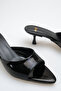 Women's Pointed Toe Heeled Sandals Black Patent Leather - 4