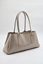 Women's Beige Patent Leather Hand, Arm and Shoulder Bag with 3-Compartment Zipper and Magnet Closure