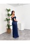 Strappy Off-Shoulder Detailed Draped Front Slit Glittery Maxi Women's Evening Dress - 2