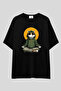 Namaste Cat Oversize T-Shirt |   Meditation Themed Graphic Printed Unisex 100% Cotton Black & White Tee