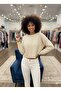 Women's Ecru Oversize Crop Short Model Knitwear Sweater - 3
