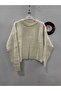 Women's Ecru Oversize Crop Short Model Knitwear Sweater - 5
