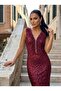 Women's Collar and Chest Sequined Evening Dress with Stone and Feather Details - 4