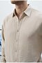 Men's Beige Oversize Relaxed Fit Premium Summer Textured Long Sleeve Muslin Shirt - 2