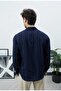 Men's Navy Blue Oversize Relaxed Fit Striped Premium Summer Long Sleeve Modal Shirt - 3