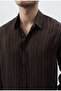 Men's Brown Oversize Relaxed Fit Striped Premium Summer Long Sleeve Modal Shirt - 2