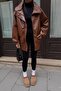 Leather Jacket with Elastic Waist Detail and Wide Collar 6194 - 6