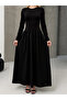 Maxi Length Skirt, Woven Poplin, Flared Top, Flexible Viscose, Black Dress - 4