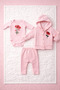 Baby Girl 0-3 Months 100% Cotton Rose Embroidered Premium Quality Hooded 3-Piece Set - 3