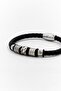 Men Leather Braided Bracelet With Stainless Steel Accents, Black - 3