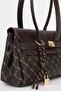 Women's Monogram Brown Leather Belted Charm Detailed Covered Hand and Shoulder Bag 16X30 cm Pera - 7