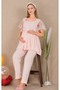 Buttoned Hollow Out Collar Lace Sleeve Detailed Comfortable Maternity & Postpartum 2-Piece Set