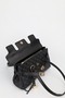 Women's Monogram Black Leather Belted Charm Detailed Covered Hand and Shoulder Bag 16X30 cm Pera - 5