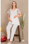 Buttoned Hollow Out Collar Lace Sleeve Detailed Comfortable Maternity & Postpartum 2-Piece Set