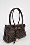 Women's Monogram Brown Leather Belted Charm Detailed Covered Hand and Shoulder Bag 16X30 cm Pera - 3