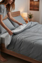 Double Gray Anthracite Duvet Cover Set Fitted Sheet Piece Soft-Textured Breathable Duvet Cover Set - 6