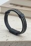 Four Rows of Black Leather Men's Bracelet with Steel Rope Detail - 4