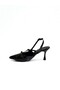 Black Patent Leather Pointed Toe Heeled Shoes with Thin Belt Detail - 3