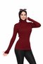 Women's Burgundy Turtleneck Finger-Looped Long Sleeve Ribbed Stretchy Knitwear Body Sweater - 4