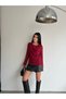 Women's Burgundy Degaje Collar Lace Detailed Blouse - 4