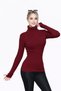 Women's Burgundy Turtleneck Finger-Looped Long Sleeve Ribbed Stretchy Knitwear Body Sweater - 2