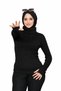 Women's Black Turtleneck Fingerless Long Sleeve Ribbed Stretchy Knitwear Body Sweater - 3