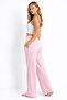 Women's Pink Modal Wide-Leg Striped High-Waist Soft Textured Elastic Waist Lycra Pants - 8