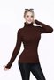 Women's Brown Turtleneck Finger-Looped Long Sleeve Ribbed Stretchy Knitwear Body Sweater - 2