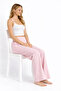 Women's Pink Modal Wide-Leg Striped High-Waist Soft Textured Elastic Waist Lycra Pants - 6