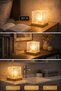 Decorative Square Led Table & Night Lamp – Frosted Glass Design, Natural Wood Base, Warm Light