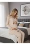 Women's Milk Coffee Color Long Sleeve Lace Buttoned 100% Cotton Maternity Pajama Set Suitable for Breastfeeding - 5