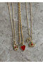 Set of 3 Gold Red Heart Charm Love Necklaces - 2