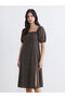 Square Neck Polka Dot Slit Dress - 3