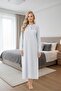 Women's Blue Buttoned Floral Detailed Long Sleeve Plus Size (Oversized) Design Comfortable Cut Nightgown - 2