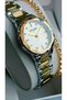 Stoned Cut Glass Women's Wristwatch Bikolor+Bracelet Gift - 6