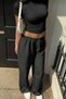 Toffy Black Slim Wide-Leg Striped Pants Crop Blouse Cool Tracksuit Set - 2