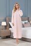 Women's Powder Buttoned Floral Detailed Long Sleeve Plus Size (Oversized) Design Comfortable Cut Nightgown - 6