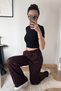 Glow Brown Cyrstal Detail Glittery Loose Fit Cool Sweatpants - 4