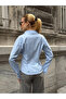 Women's Corset Detailed Gold Buttoned Blue Shirt - 8