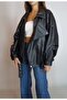Women's Black Faux Leather Oversize Asymmetric Zippered Lined Long Biker Leather Coat Yy101285