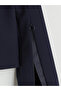 Navy Blue Easy-To-Wear Women's Crop Blazer Jacket with Zipper on the Sleeve