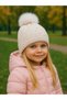 Knitwear Fabric Pompom Colorful Stone Printed Beige Children's Beanie 3-7 Years Old
